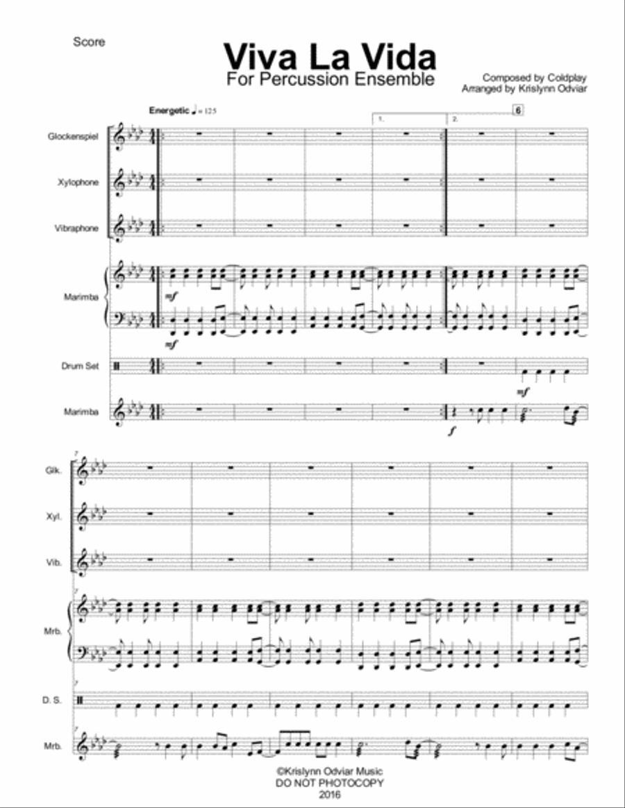 Viva La Vida Percussion Ensemble scores gallery preview page 2