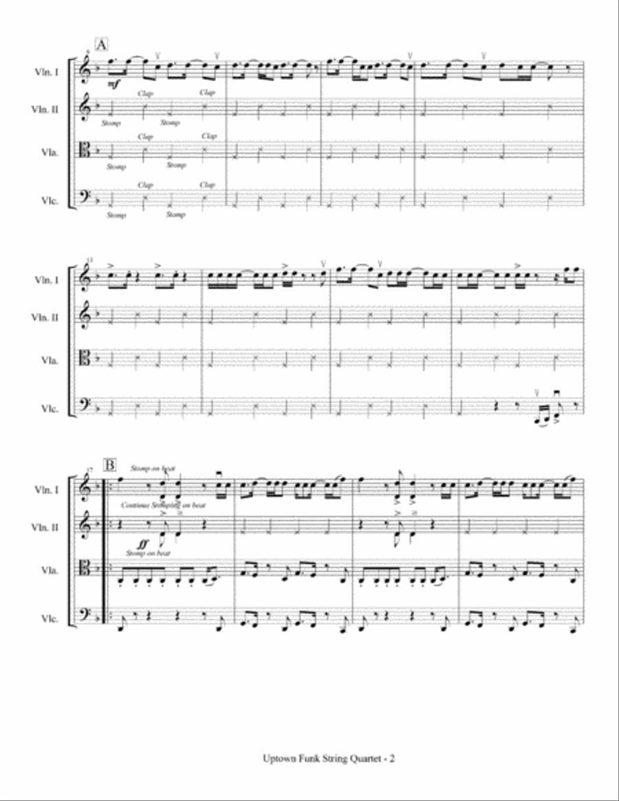 Uptown Funk String Quartet scores gallery preview page 3