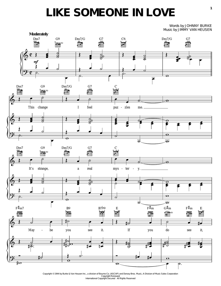 Like Someone In Love Piano, Vocal, Guitar scores gallery preview page 1
