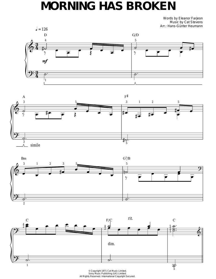 Morning Has Broken Easy Piano scores gallery preview page 1