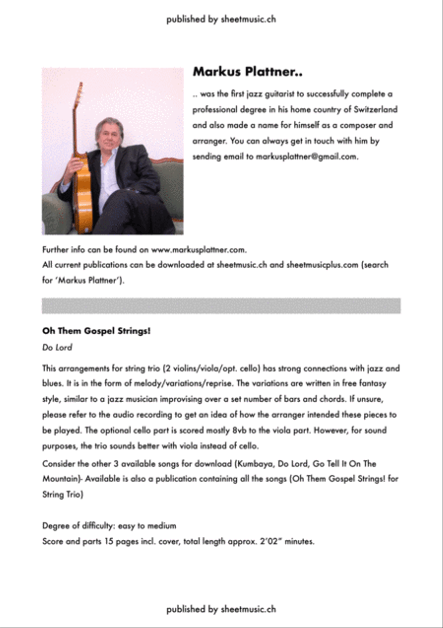 ‘Do Lord’ for String Trio (2 violins, viola, opt. cello part) String Trio scores gallery preview page 2