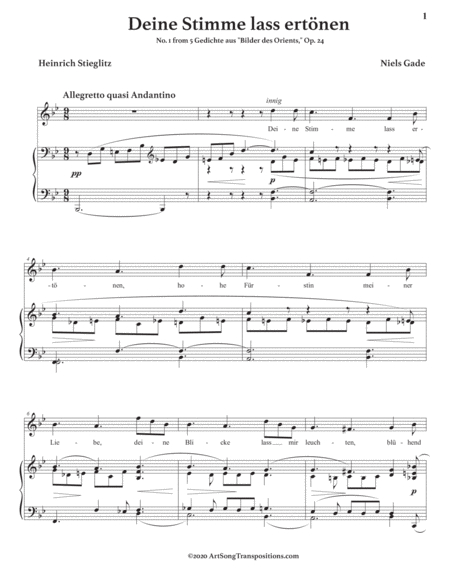 GADE: Deine Stimme lass ertönen, Op. 24 no. 1 (transposed to B-flat major)