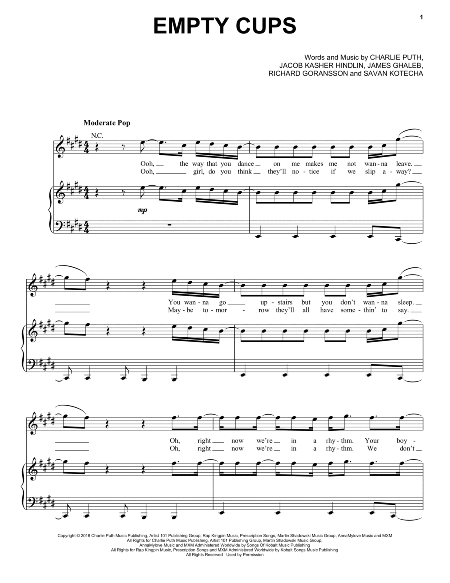Empty Cups Piano, Vocal, Guitar scores gallery preview page 1