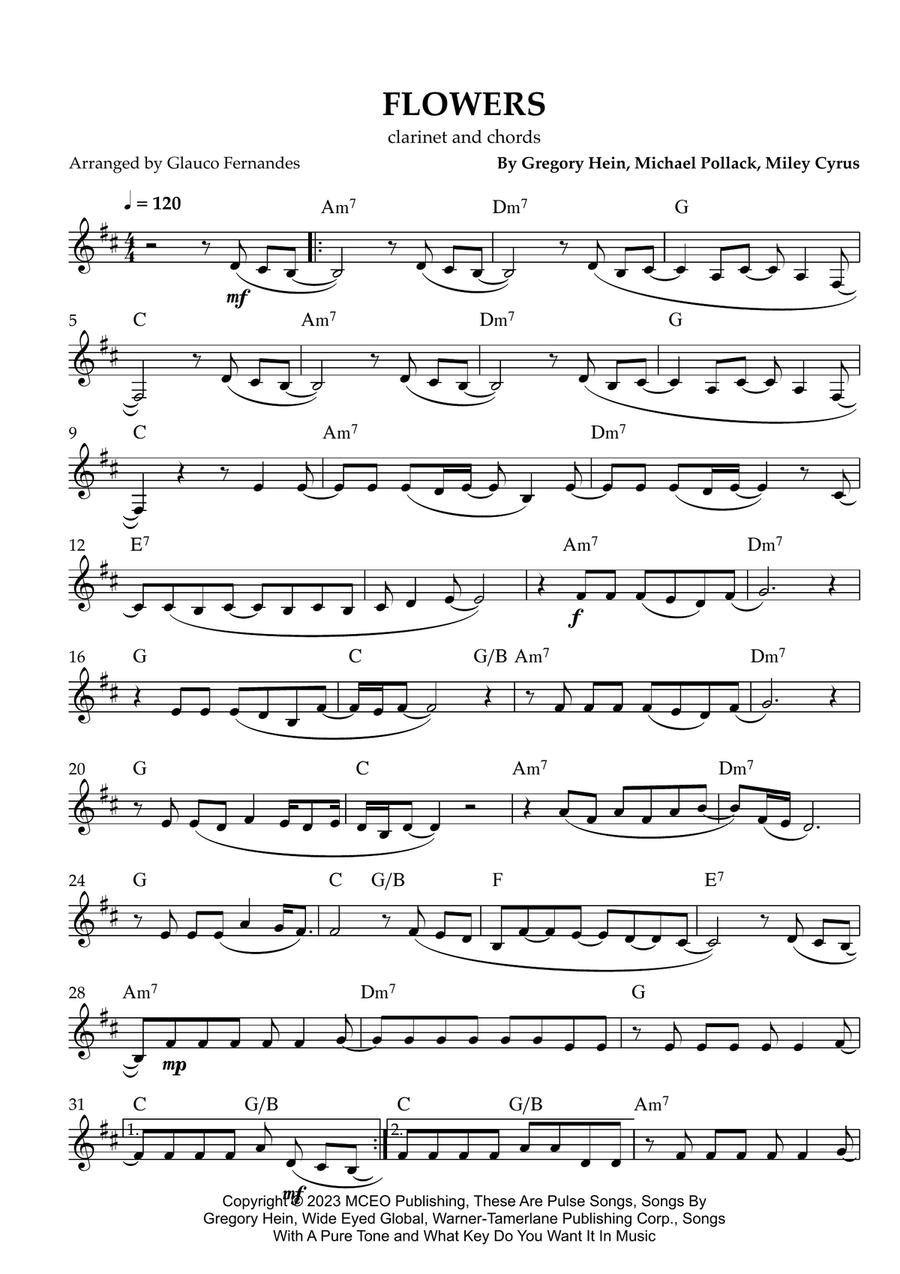 Flowers B-Flat Clarinet scores gallery preview page 1