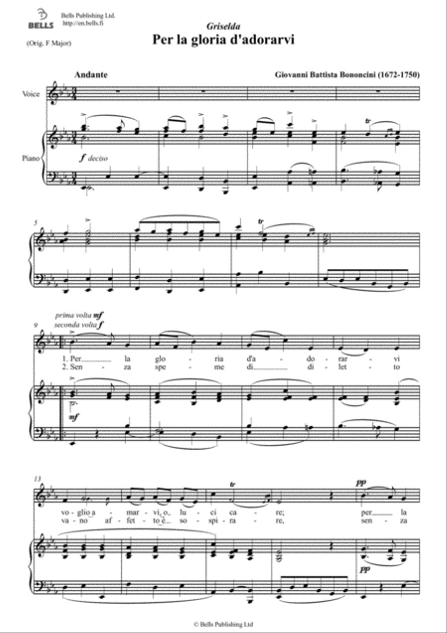 Per la gloria d'adorarvi (E-flat Major) Voice Solo scores gallery preview page 1