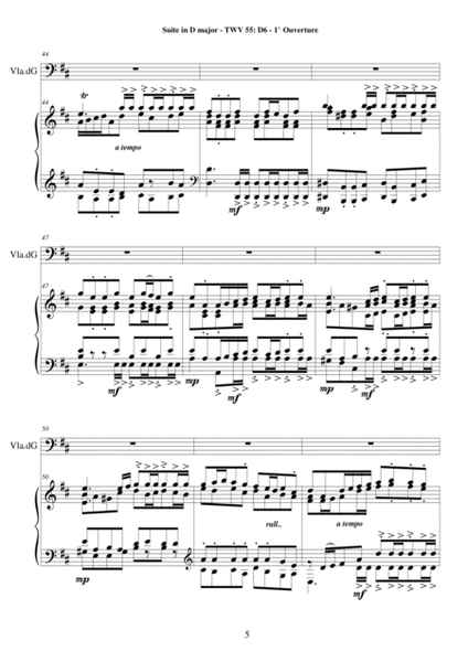 Telemann Suite in D major TWV 55-D6 for Viola da gamba and Piano image number null