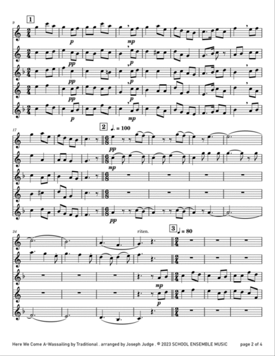 Here We Come A Wassailing for Saxophone Quartet in Schools Saxophone Quartet scores gallery preview page 2