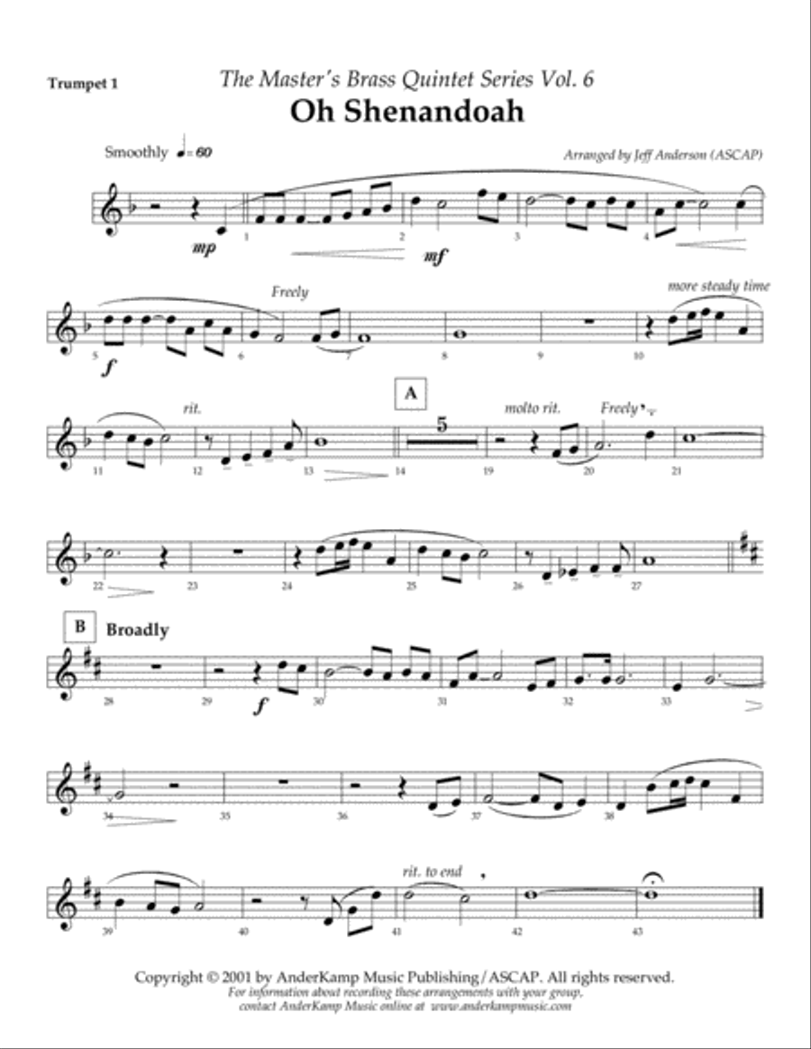 Oh Shenandoah for Brass Quintet Brass Quintet scores gallery preview page 6