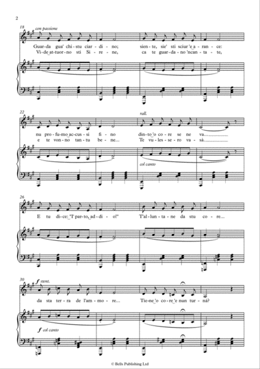 Torna a Surriento (A Major) Voice Solo scores gallery preview page 2