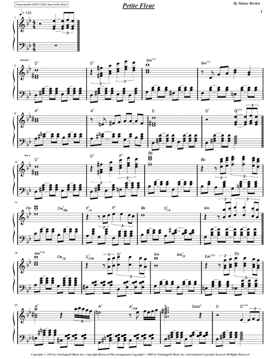 Petite Fleur Piano Solo scores gallery preview page 1