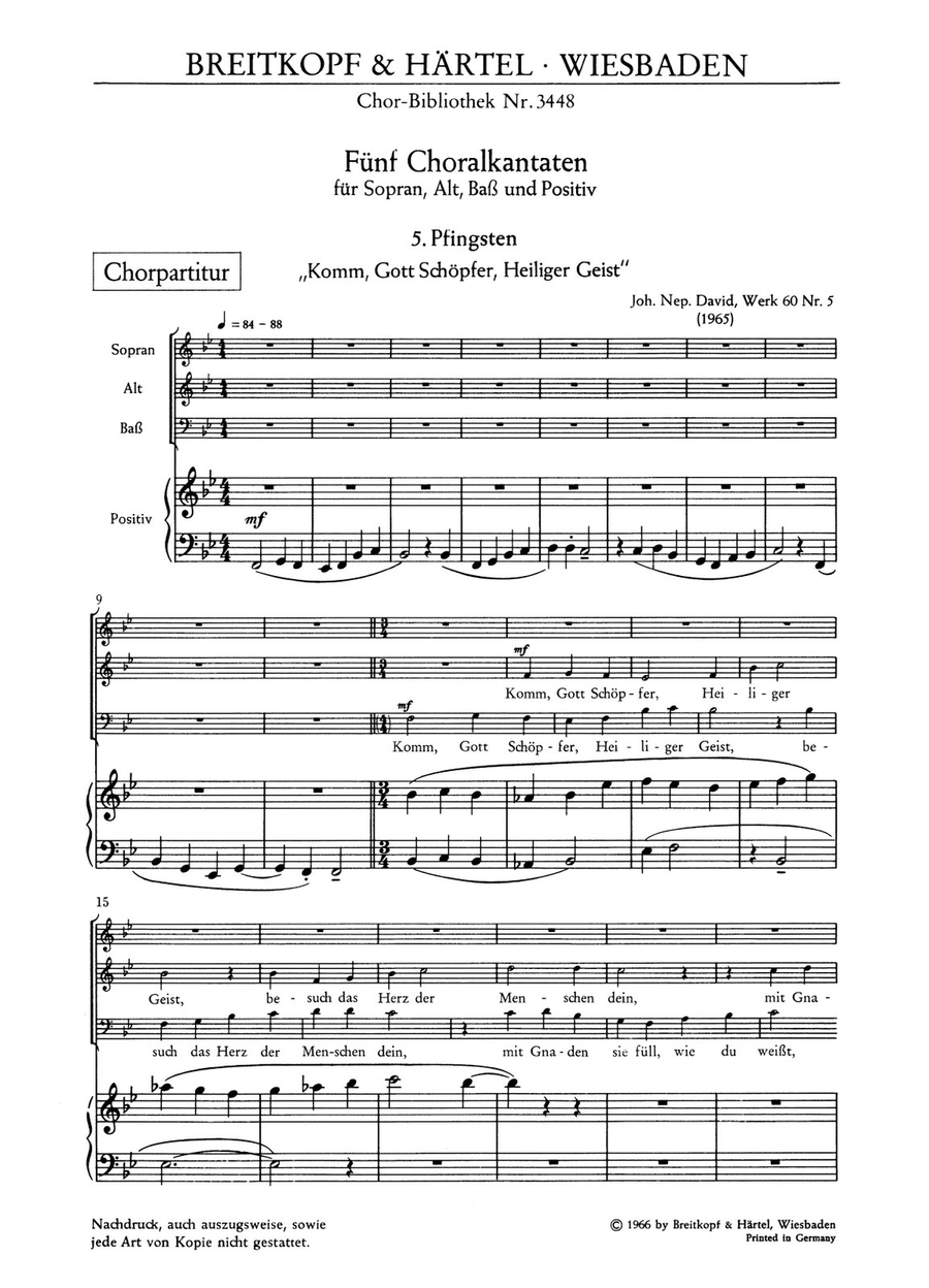 5 Choral Cantatas Werk 60 by Johann Nepomuk David Choir - Sheet Music