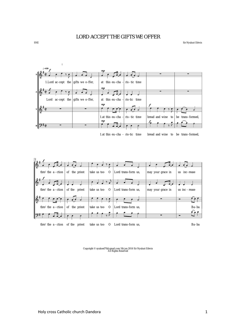 LORD ACCEPT THE GIFTS WE OFFER 4-Part scores gallery preview page 1