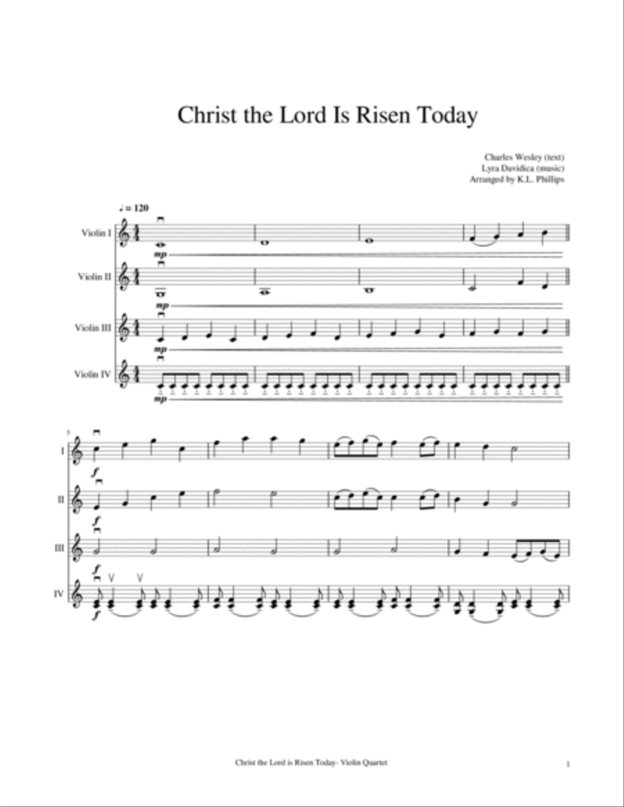Christ the Lord Is Risen Today - Violin Quartet Violin scores gallery preview page 3