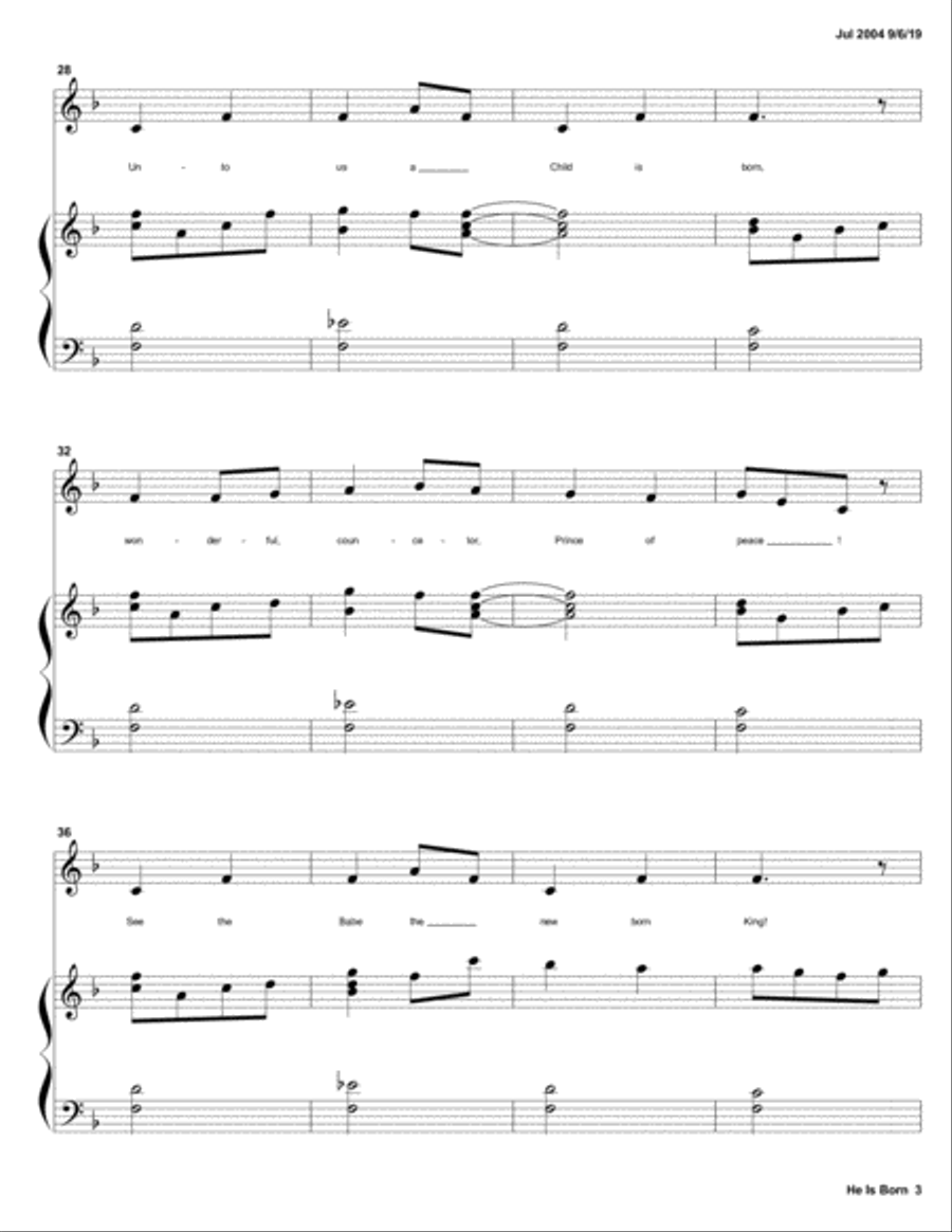 He is Born (Christmas Two-part Children's Choir) 2-Part scores gallery preview page 3
