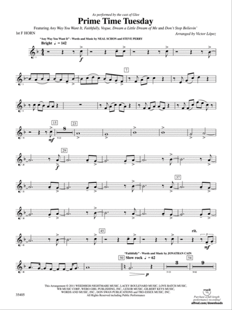 Prime Time Tuesday: 1st F Horn Concert Band scores gallery preview page 1
