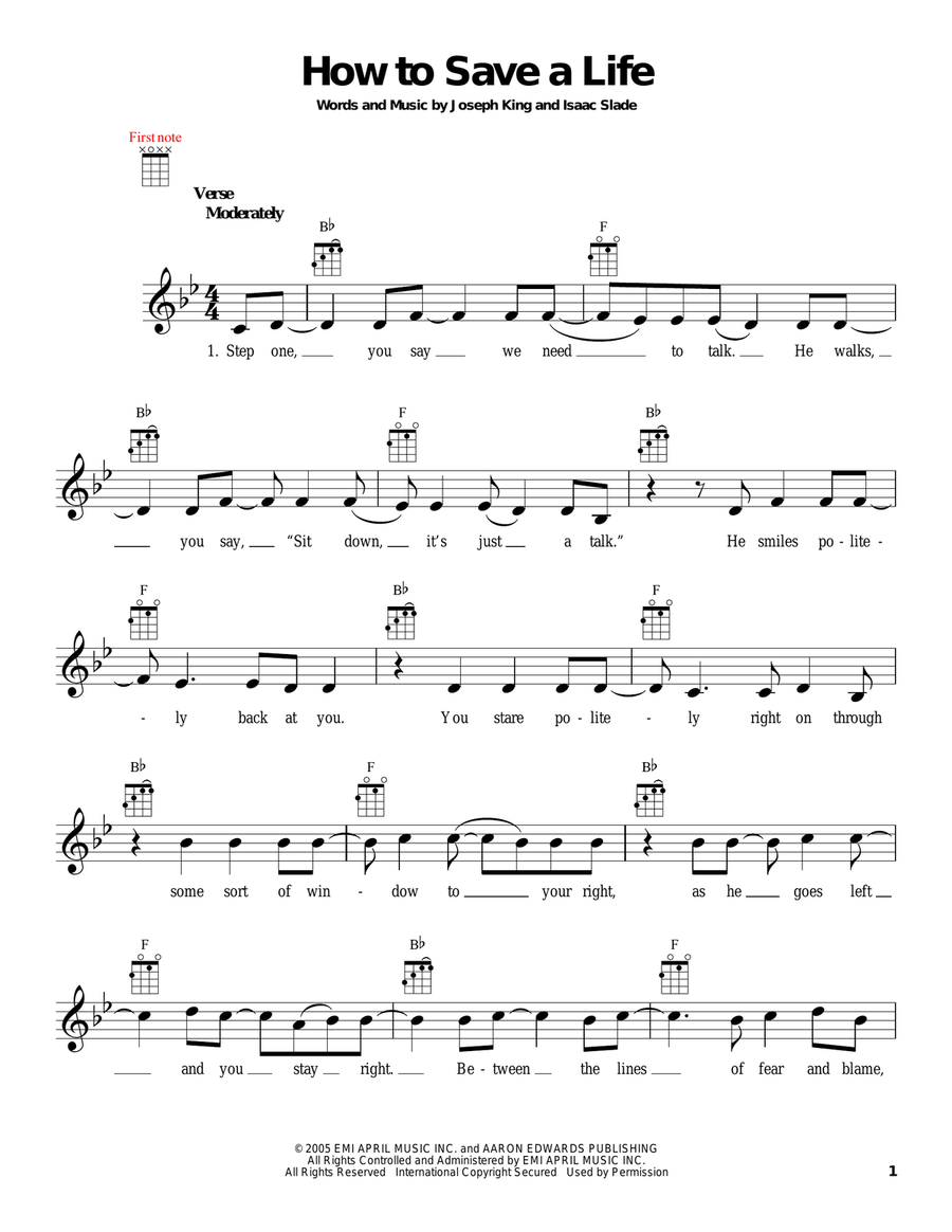 How To Save A Life How To Save A Life Ukulele scores gallery preview page 1
