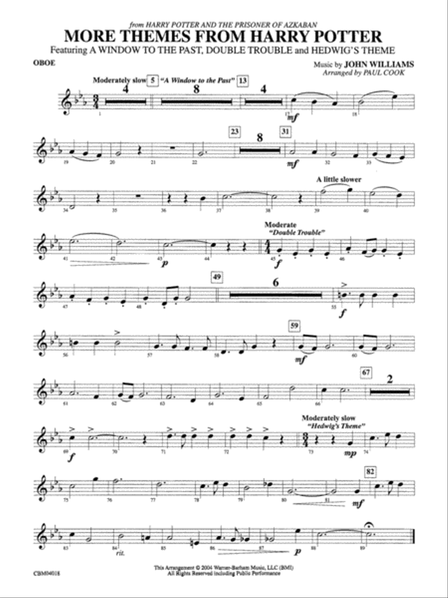 Harry Potter and the Prisoner of Azkaban, More Themes from: Oboe Concert Band scores gallery preview page 1