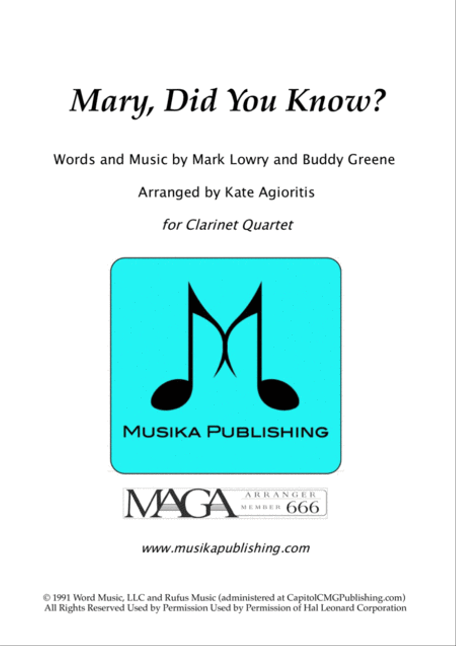 Mary, Did You Know? Clarinet Quartet scores gallery preview page 1