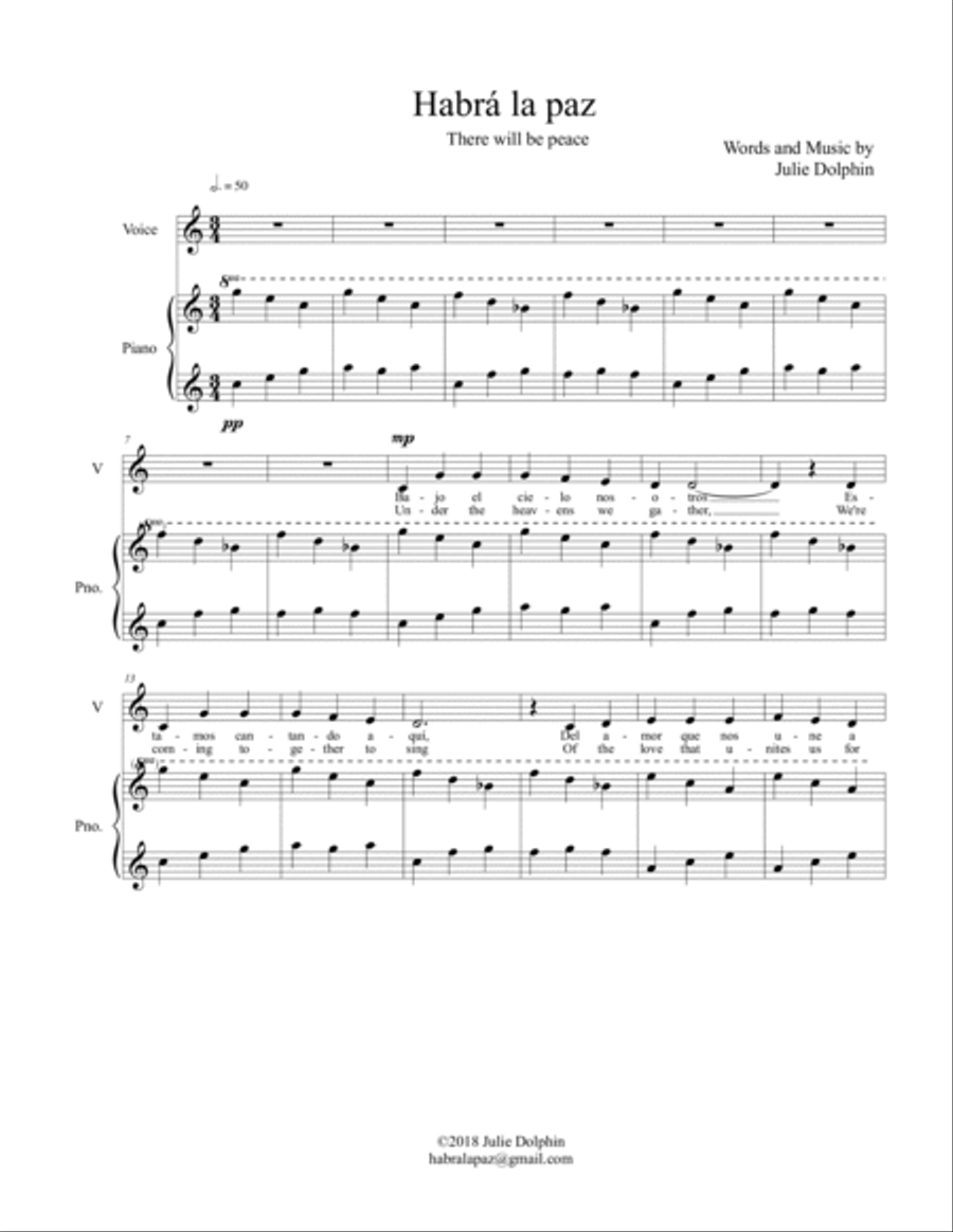 Habrá la paz (There will be peace): For Unison Voice with Piano Unison Choir scores gallery preview page 3