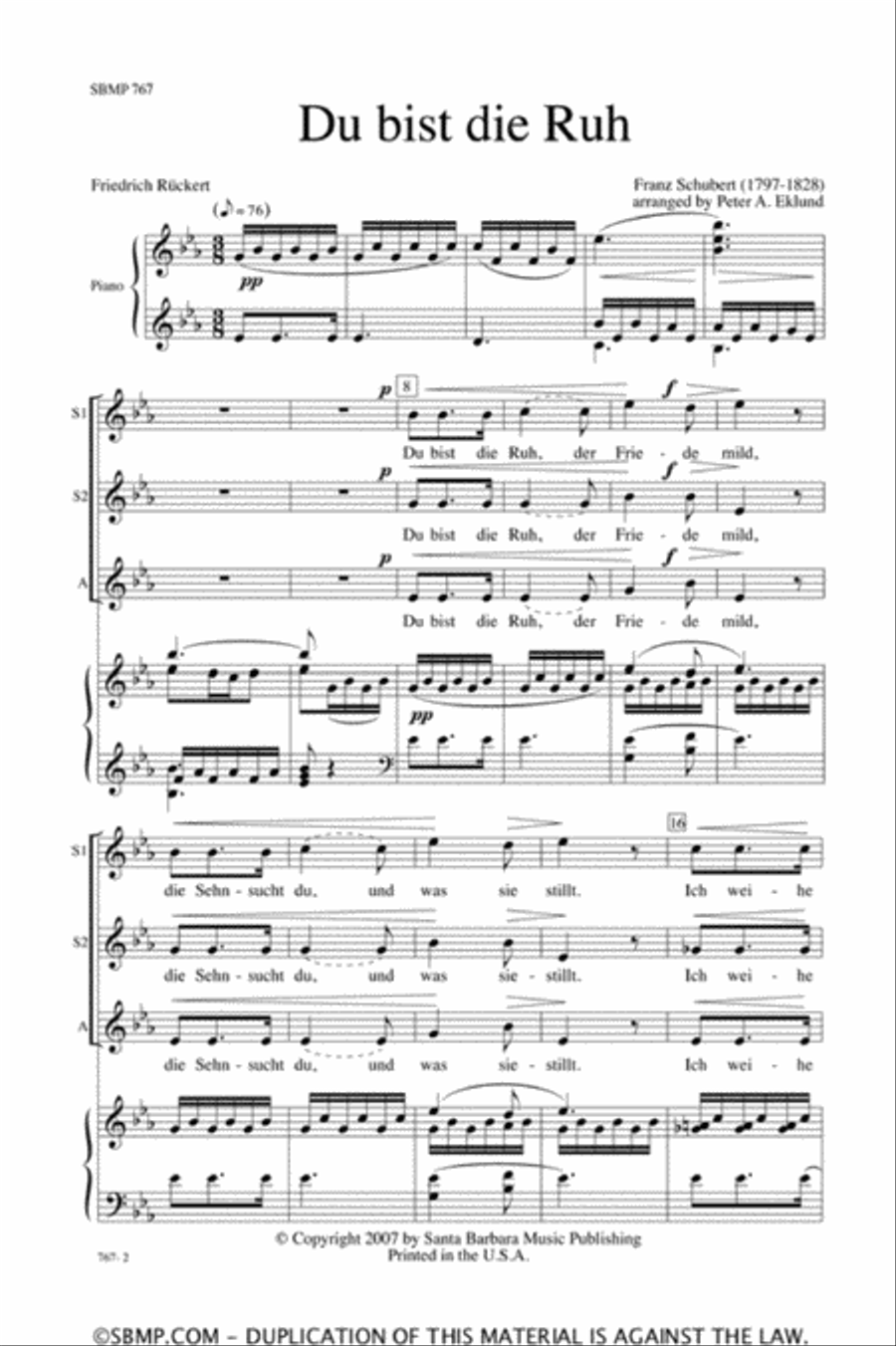 Du bist die Ruh - SSA Octavo SSA scores gallery preview page 2