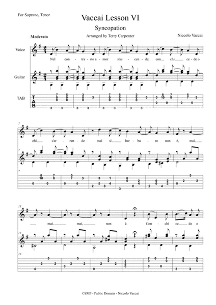 Vaccai-Lesson 6 Syncopation for soprano, tenor voice & guitar image number null