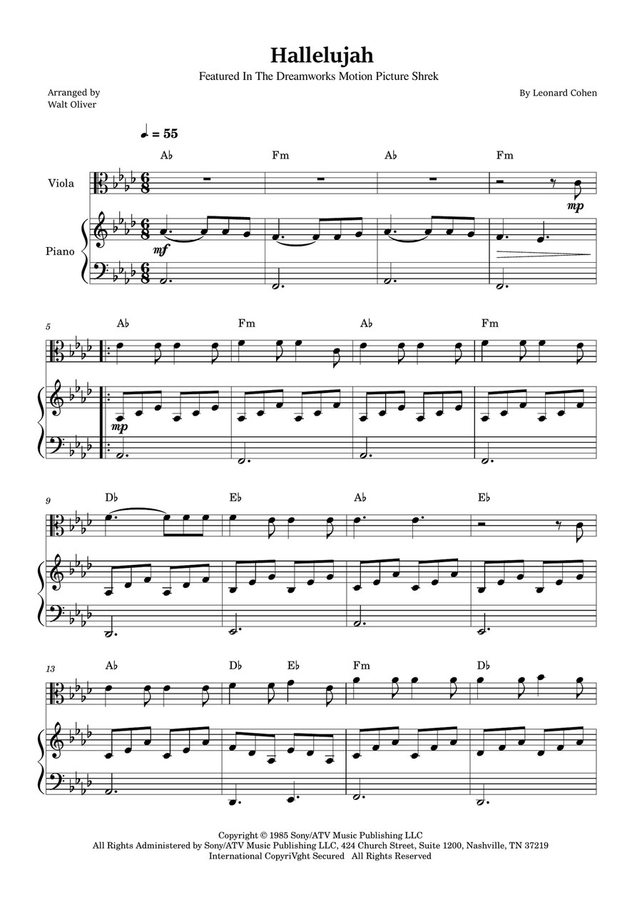 Hallelujah Viola scores gallery preview page 1