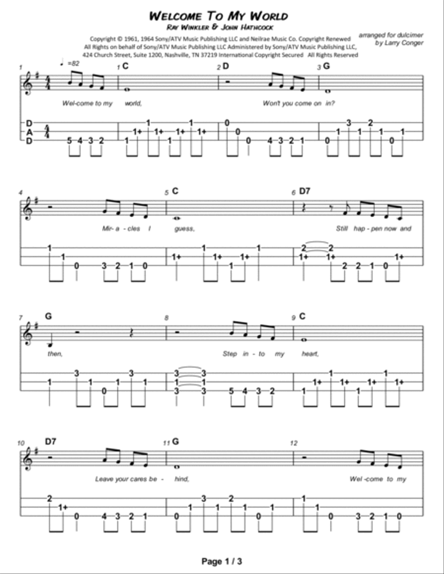 Welcome To My World Dulcimer scores gallery preview page 2
