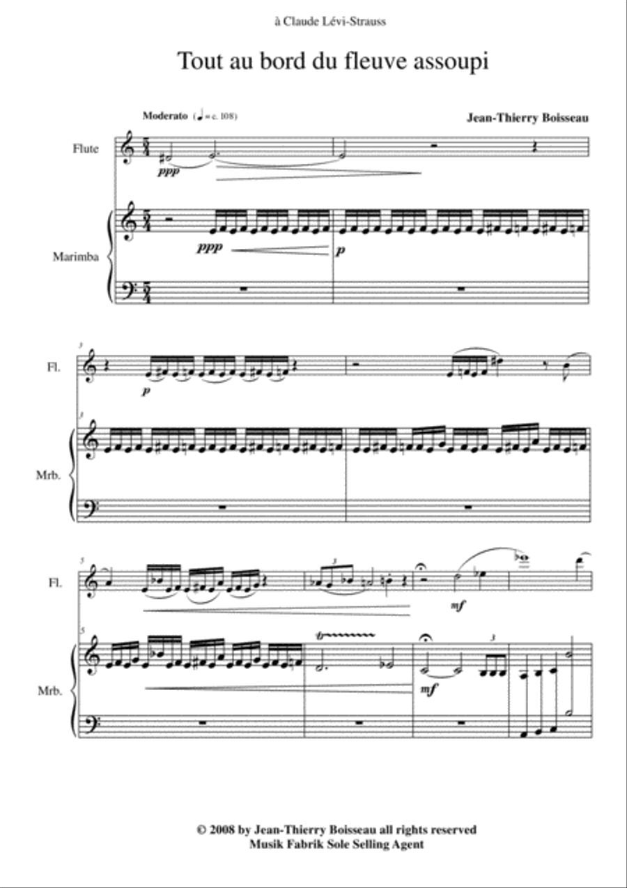 Jean-Thierry Boisseau: Tout au bord du fleuve assoupi for flute and marimba Flute scores gallery preview page 2