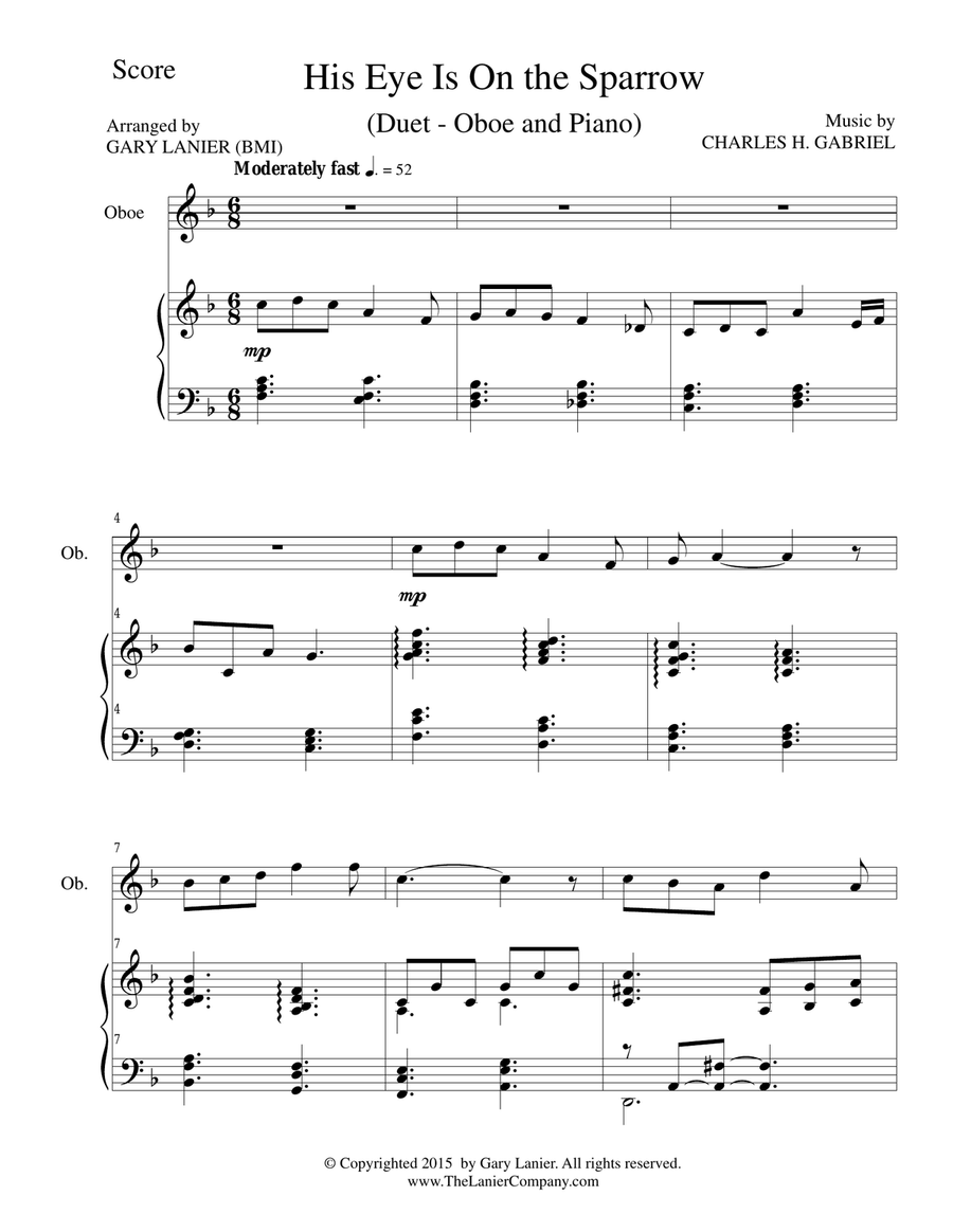 HIS EYE IS ON THE SPARROW (Duet – Oboe and Piano/Score and Parts) Woodwind Duet scores gallery preview page 2