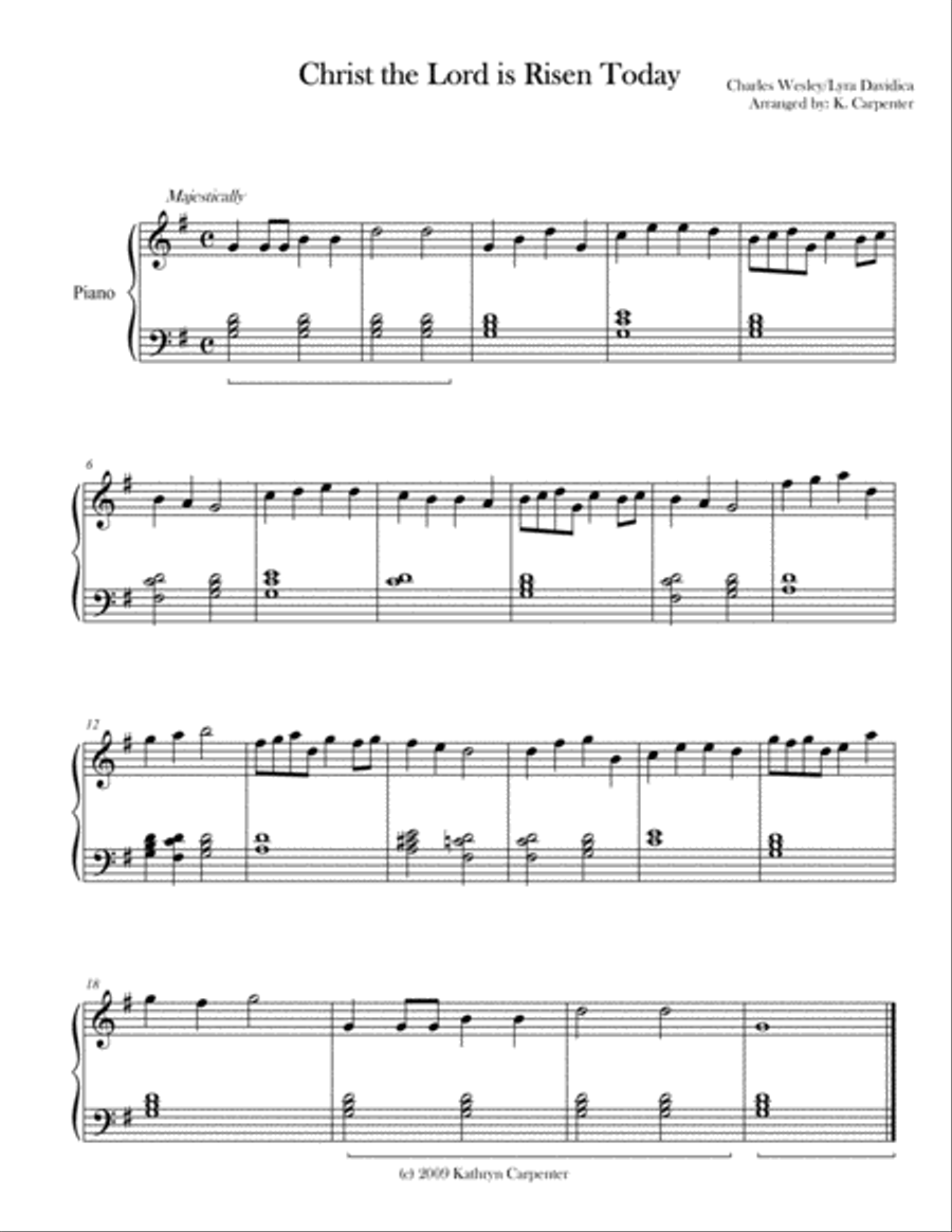 Christ the Lord is Risen Today (Easy Piano) Easy Piano scores gallery preview page 1