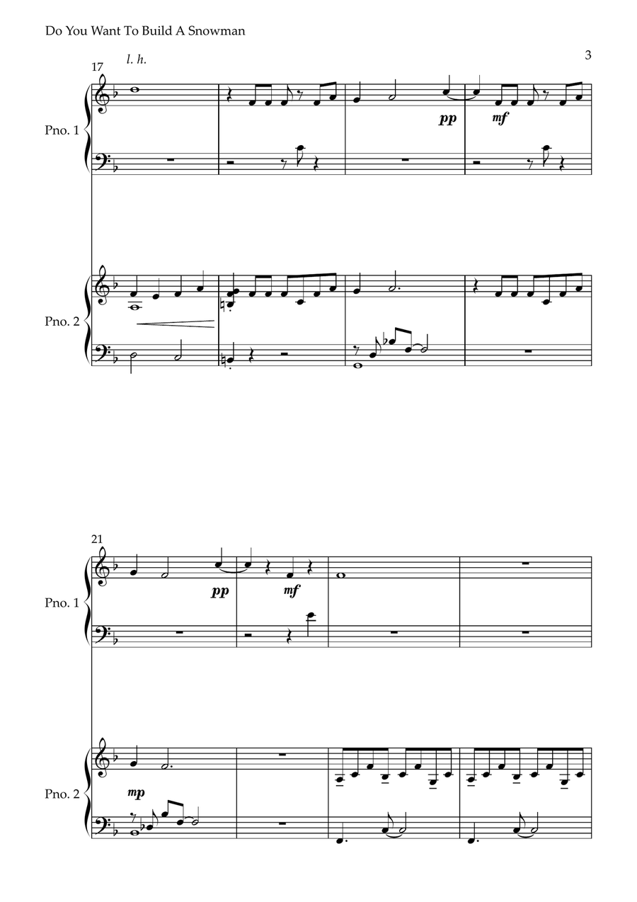 Do You Want To Build A Snowman? 1 Piano, 4-Hands scores gallery preview page 3