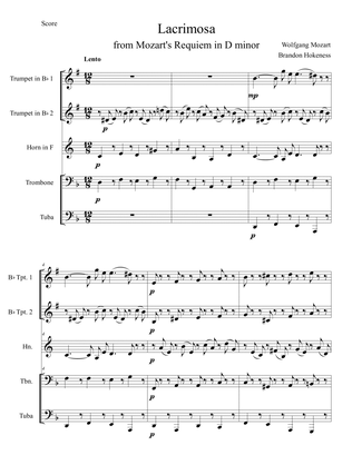 Lacrimosa from Mozart's Requiem - Brass Quintet