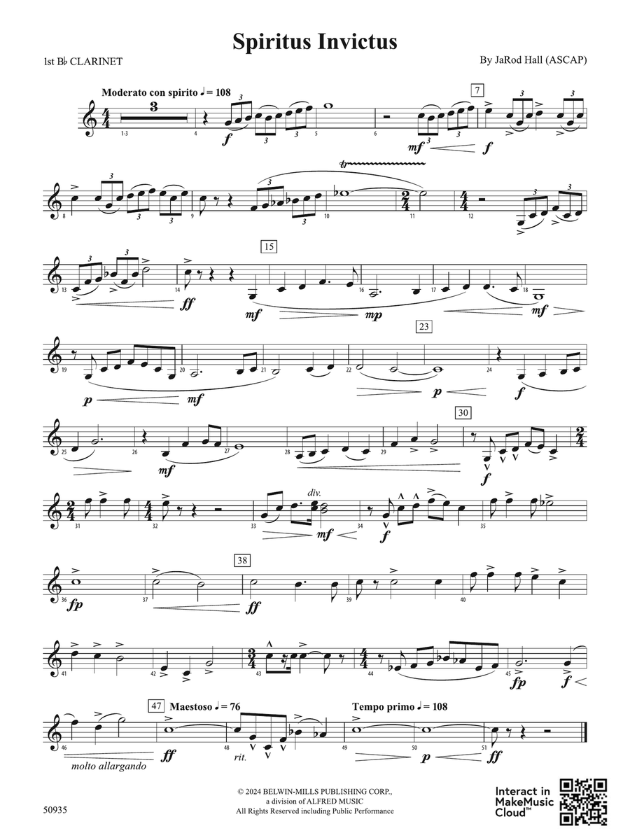 Spiritus Invictus: 1st B-flat Clarinet B-Flat Clarinet scores gallery preview page 1