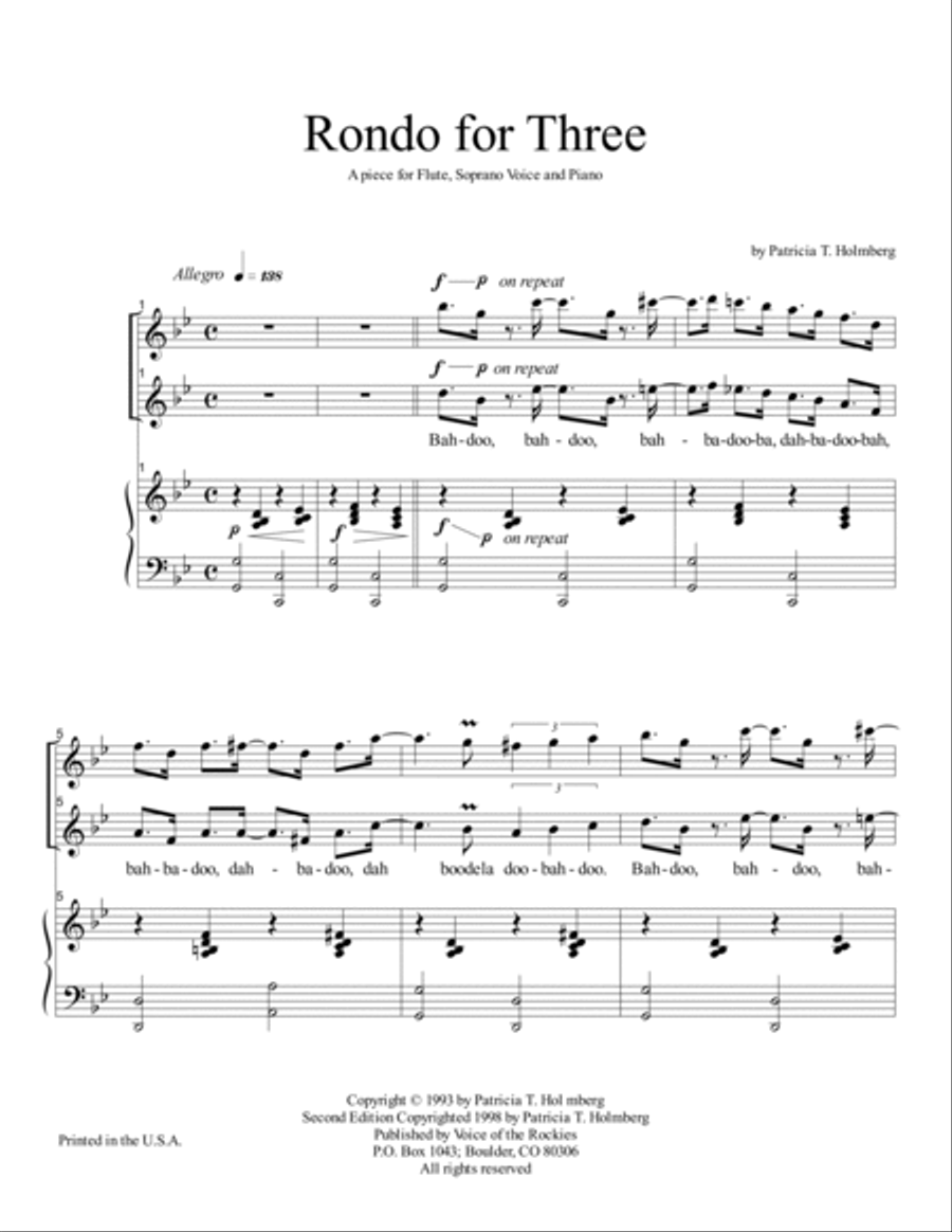 Rondo for Three - for Two Flutes and Piano and/or Flute, Soprano Voice and Piano Small Ensemble scores gallery preview page 2