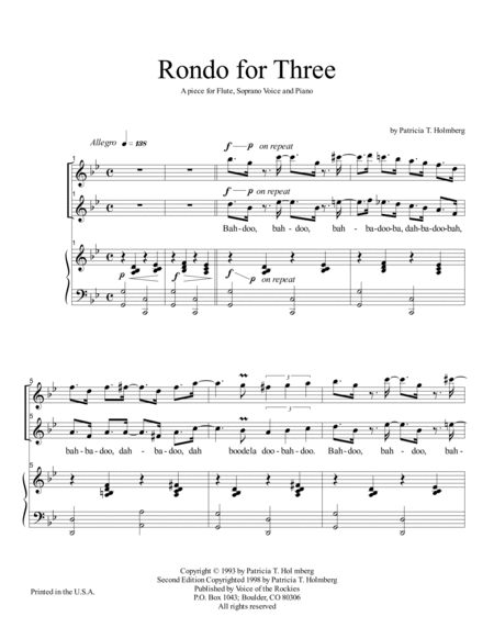 Rondo for Three - for Two Flutes and Piano and/or Flute, Soprano Voice and Piano