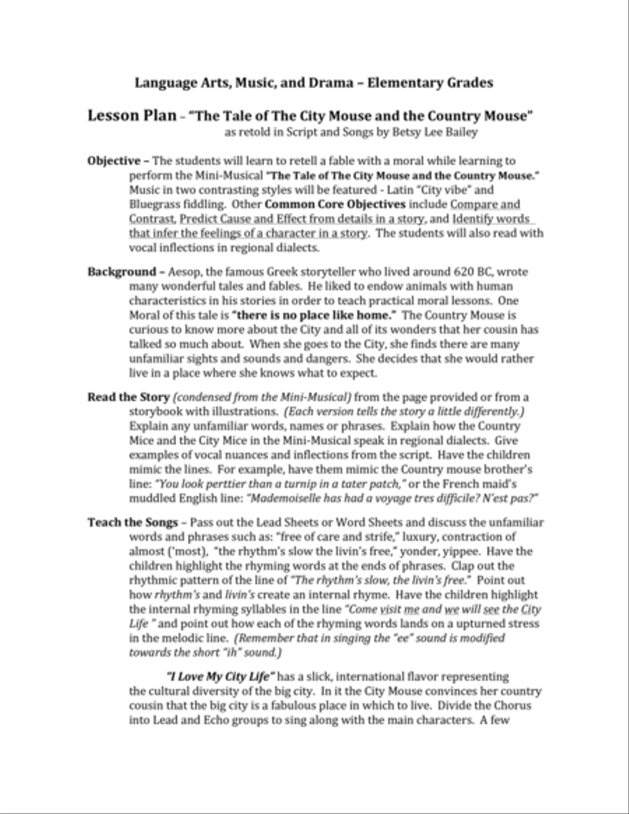 The Tale of the City Mouse and the Country Mouse - LESSON PLANS image number null