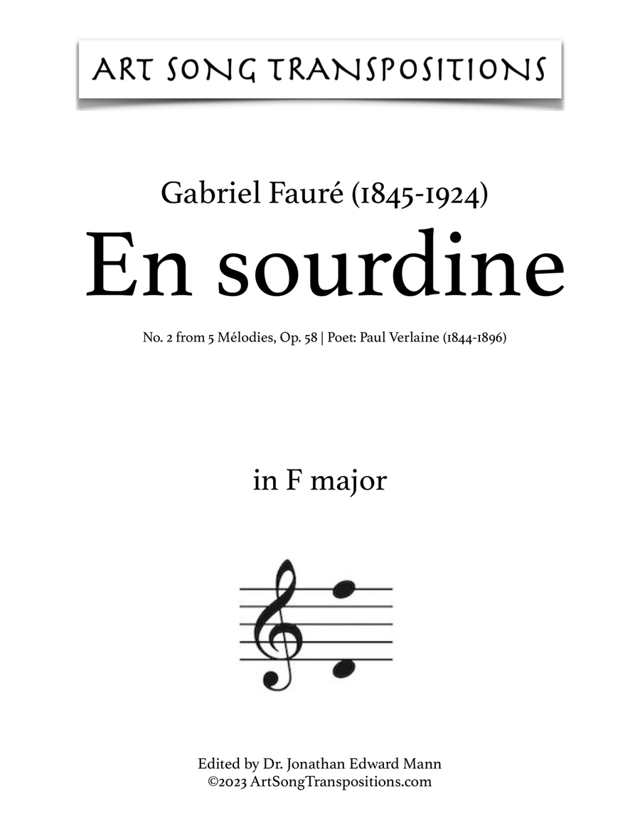 FAURÉ: En Sourdine, Op. 58 no. 2 (transposed to F major) Piano, Vocal scores gallery preview page 1