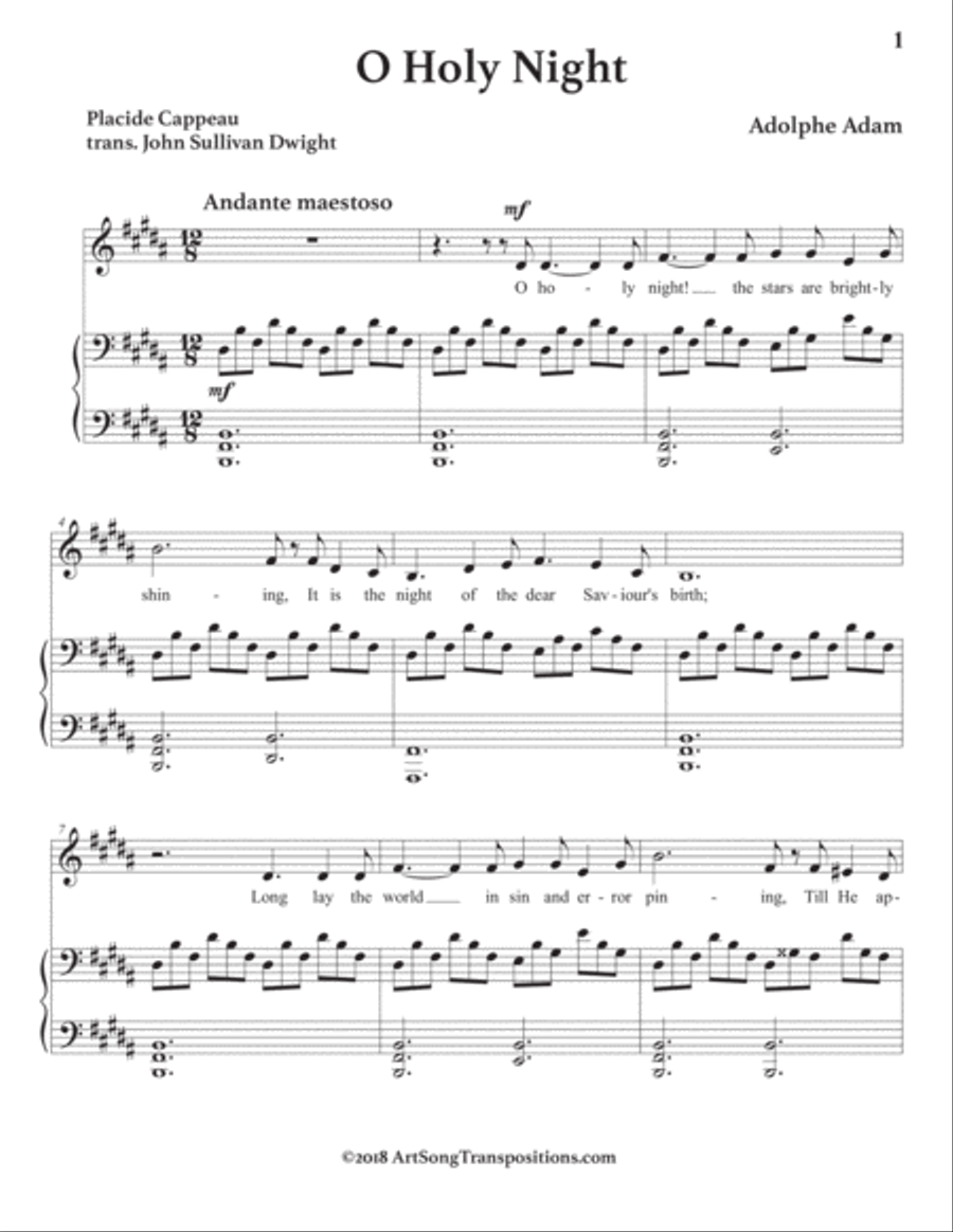 ADAM: O Holy Night (transposed to B major) Voice scores gallery preview page 2