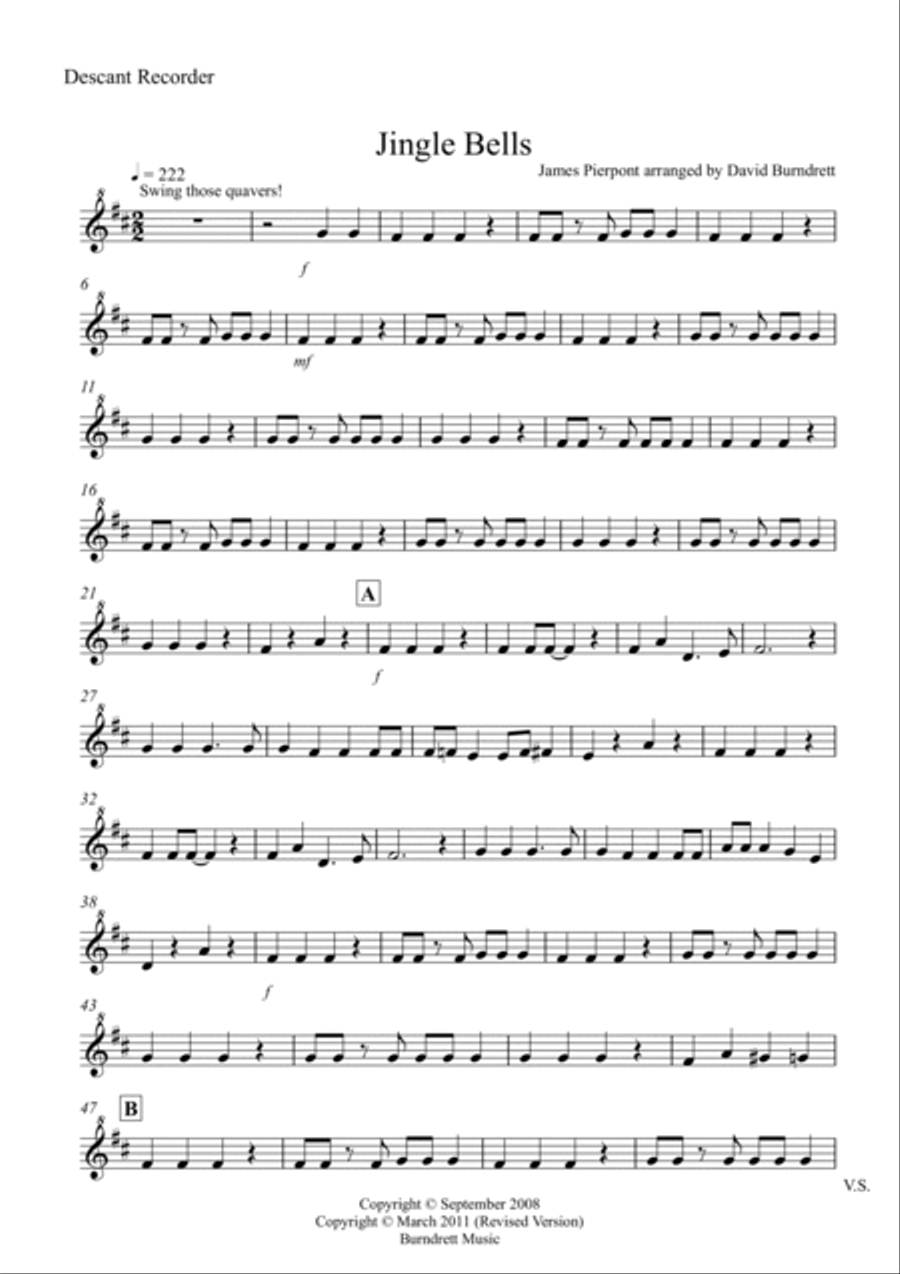 Jingle Bells (Jazzy Style!) for Recorder Quartet Recorder scores gallery preview page 5