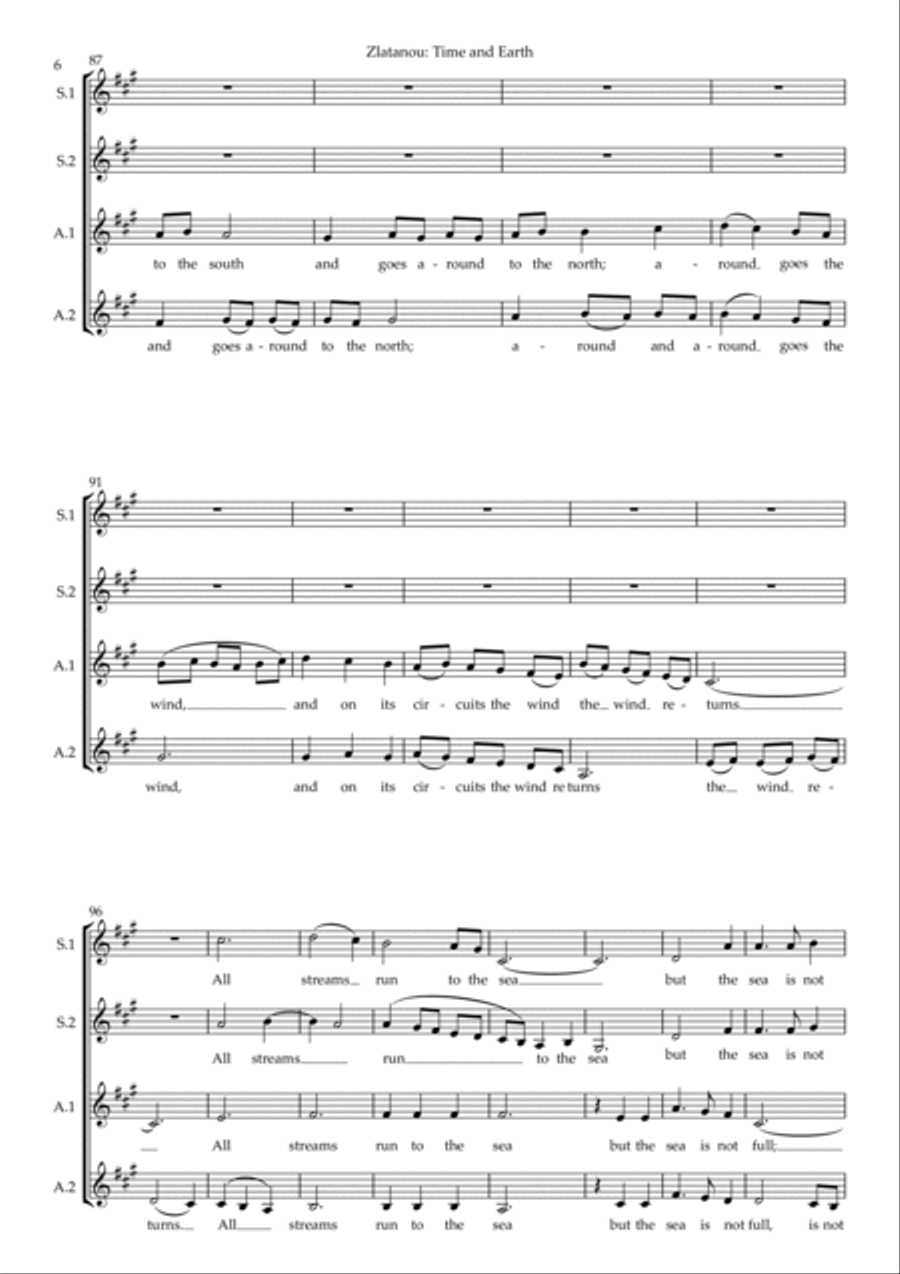 TIME AND EARTH, for SSAA choir/Women's ensemble image number null