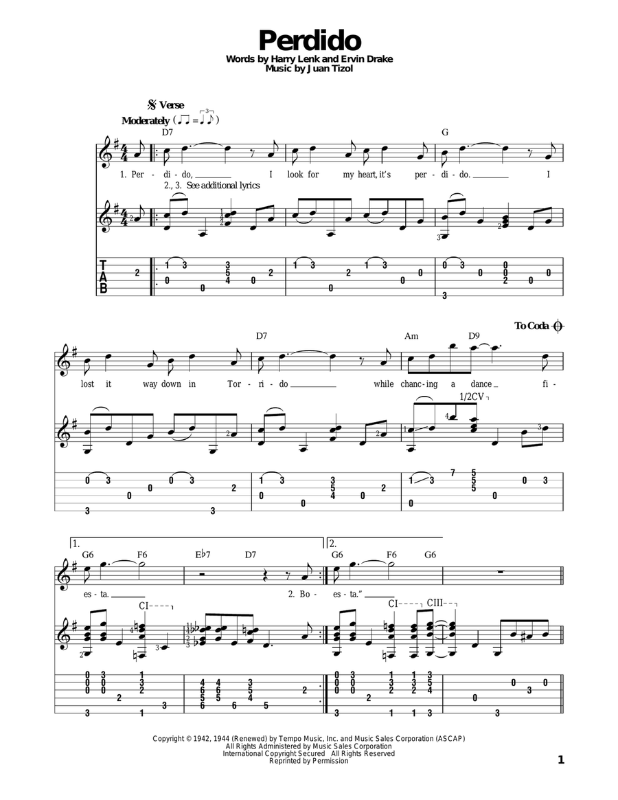 Perdido Electric Guitar scores gallery preview page 1