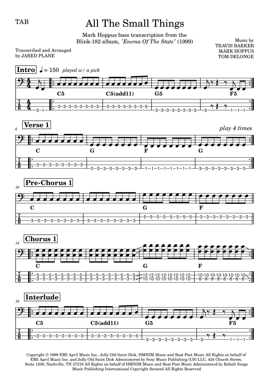 All The Small Things Guitar Tablature scores gallery preview page 1