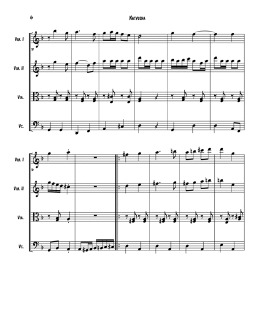 Katyusha Katyusha String Quartet scores gallery preview page 6