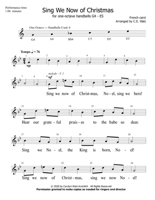 Sing We Now of Christmas - for one-octave beginning handbells G4-E5