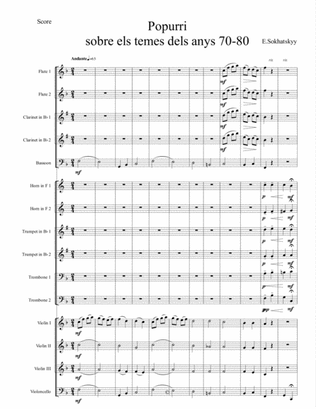 Popurris sobre els temes dels anys 70-80.Partitura general i parts d'orquestra.