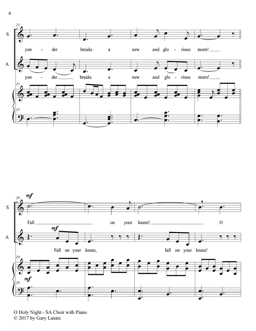 O HOLY NIGHT (SA Choir with Piano - Score & SA Choir Part included) SA scores gallery preview page 5