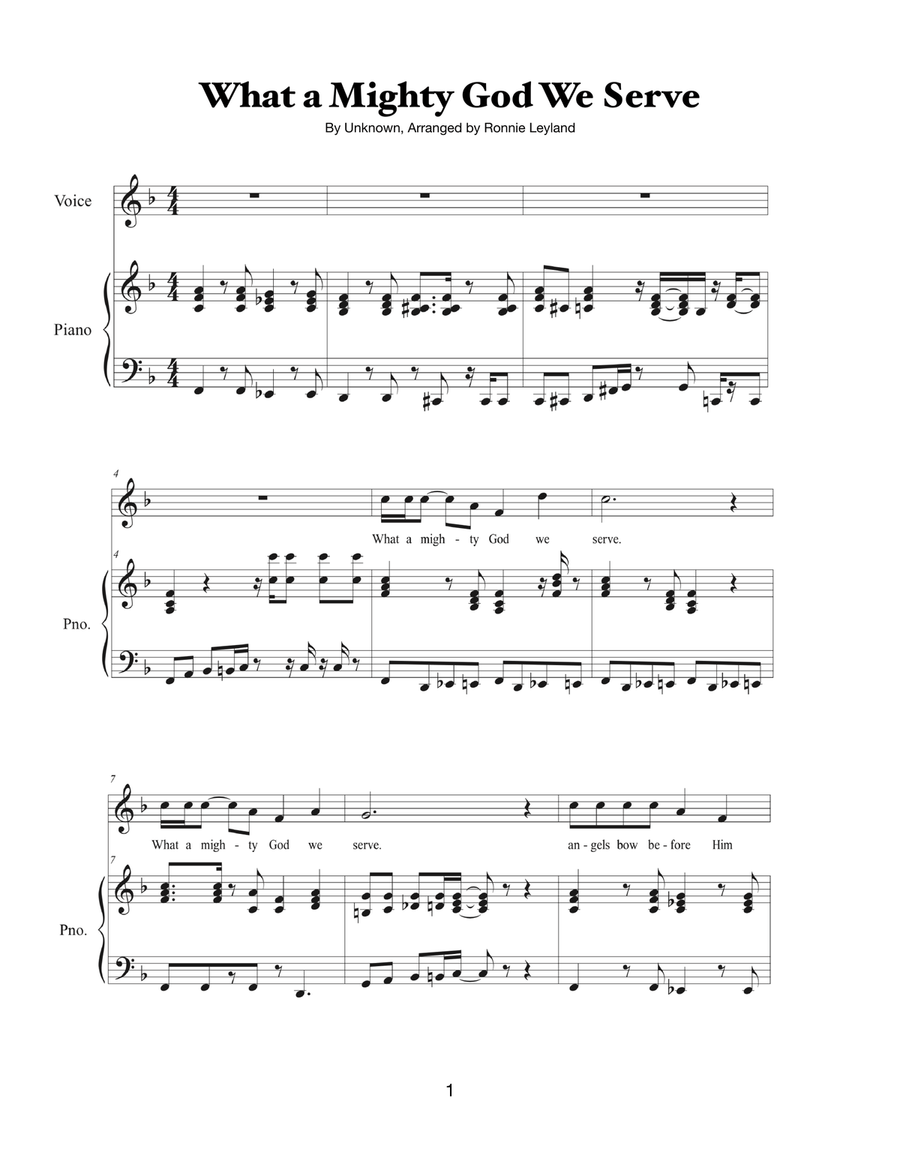What a Mighty God We Serve Piano Solo scores gallery preview page 1