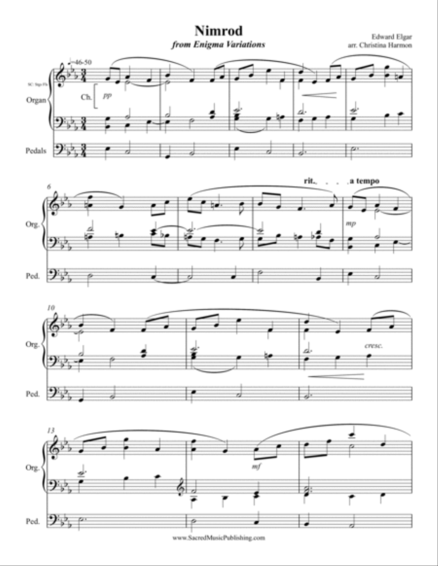 Nimrod from Enigma Variations Organ by Edward Elgar Organ Solo Digital Sheet Music Sheet
