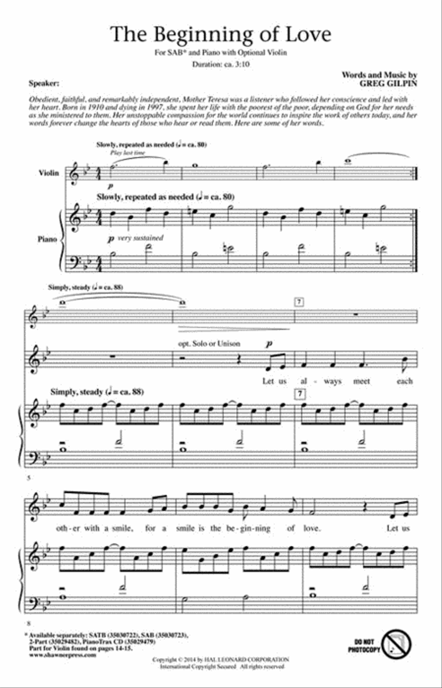 The Beginning of Love The Beginning of Love 3-Part scores gallery preview page 2