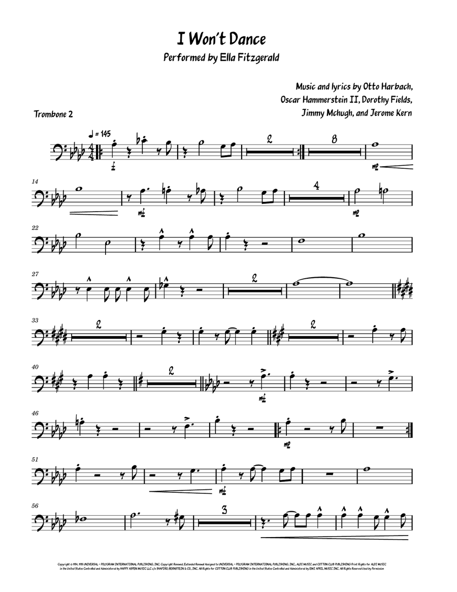 I Won't Dance I Won't Dance Trombone Solo scores gallery preview page 1